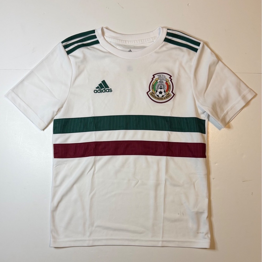 Adidas Mexico Soccer Jersey Youth Large White Climalite Tshirt